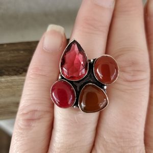 New Carnelian & Garnet 925 Silver Statement Ring.